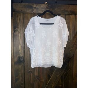 Angela Moda Silk Blend Embroidered Floral Blouse